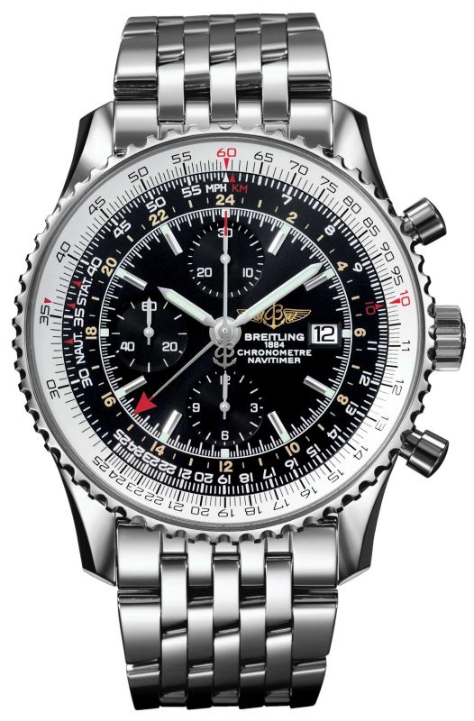 Breitling Watches : A2432212/B726-SS Automatic Black Gmt Chronograph With Date At 3 And Slide Rule Feature Dial Stainless Steel Band Men Watch