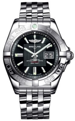 Breitling Watches : A49350L2/BA07-SS Automatic COSC Trophy Black With Index Hour Markers And Large Double Date At 3 Dial Stainless Steel Band Men Watch