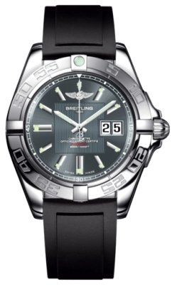 Breitling Watches : A49350L2/F549-DPT Automatic COSC Tomcat Gray With Index Hour Markers And Large Double Date At 3 Dial Black Diver Pro Ii Rubber Strap Band Men Watch