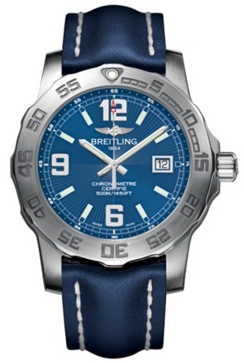 Breitling Watches : A7438710/C849-LS Quartz Blue With Date At 3 Dial Blue Calfskin Leather Strap Band Men Watch