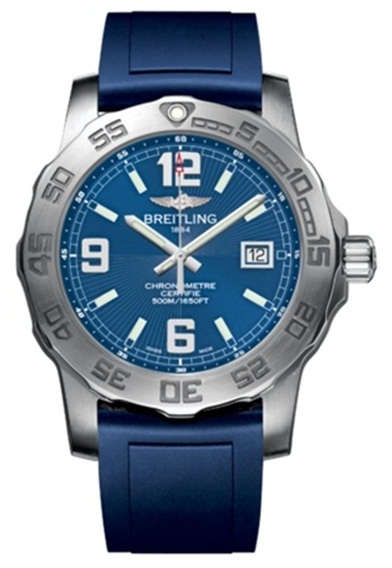 Breitling Watches : A7438710/C849-RS Quartz Blue With Date At 3 Dial Blue Rubber Strap Band Men Watch