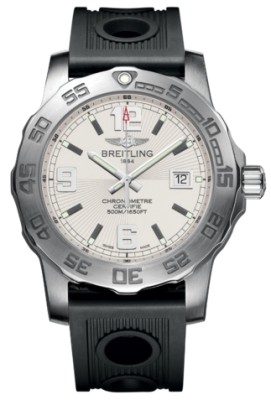 Breitling Watches : A7438710/G743-ORD Quartz Silver With Date At 3 Dial Black Ocean Racer Rubber Strap Band Men Watch