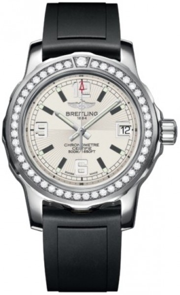Breitling Watches : A7738753/G744-DPT Quartz Silver Dial Black Rubber Band Women Watch