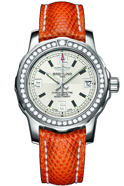 Breitling Watches : A7738753/G744-LIZD Quartz Silver Dial Brown Lizard Leather Band Women Watch