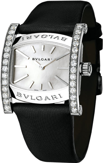 Bvlgari Watches : AAW36D1WL Quartz Mother of Pearl Dial Diamond 18ct White Gold Bezel Black Satin Women Watch