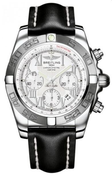 Breitling Watches : AB011012/A690-LST Automatic COSC White Chronograph Dial Black Calfskin Leather Band Men Watch