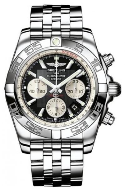 Fake AAA Breitling Watches : AB011012/B967-SS Automatic Onyx Black With Silver Sub-dials And Date At 4 Dial Stainless Steel Band Men Watch Watch