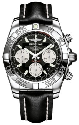 Breitling Watches : AB014012/BA52-LS Automatic Black With Silver Sub-dials And Date At 4 Dial Black Calf Leather Band Men Watch