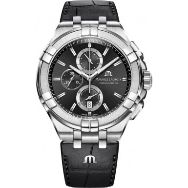 Maurice Lacroix Watches : AI1018-SS001-330-1 Quartz Chronograph Date Black Leather Men Watch