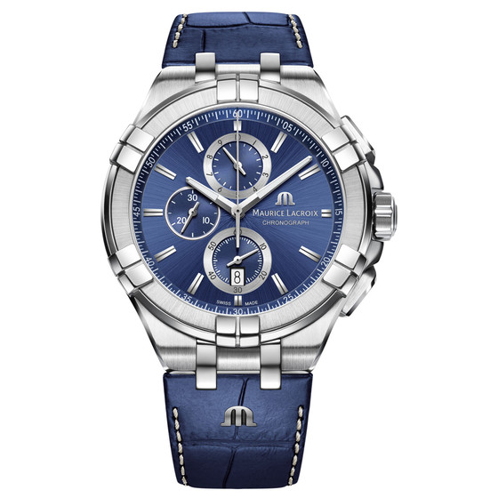Maurice Lacroix Watches : AI1018-SS001-430-1 Quartz Chronograph Date Blue Leather Men Watch