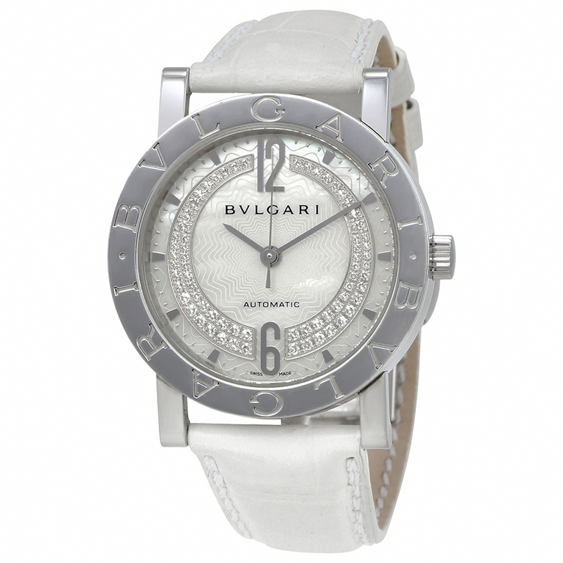 Bvlgari Watches : BB33WSL/DN Mother Of Pearl Diamond Dial White Leather Women Watch