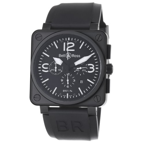 Bell & Ross Watches : BR01-94-Carbon Automatic Black Dial Rubber Black Band Men Watch