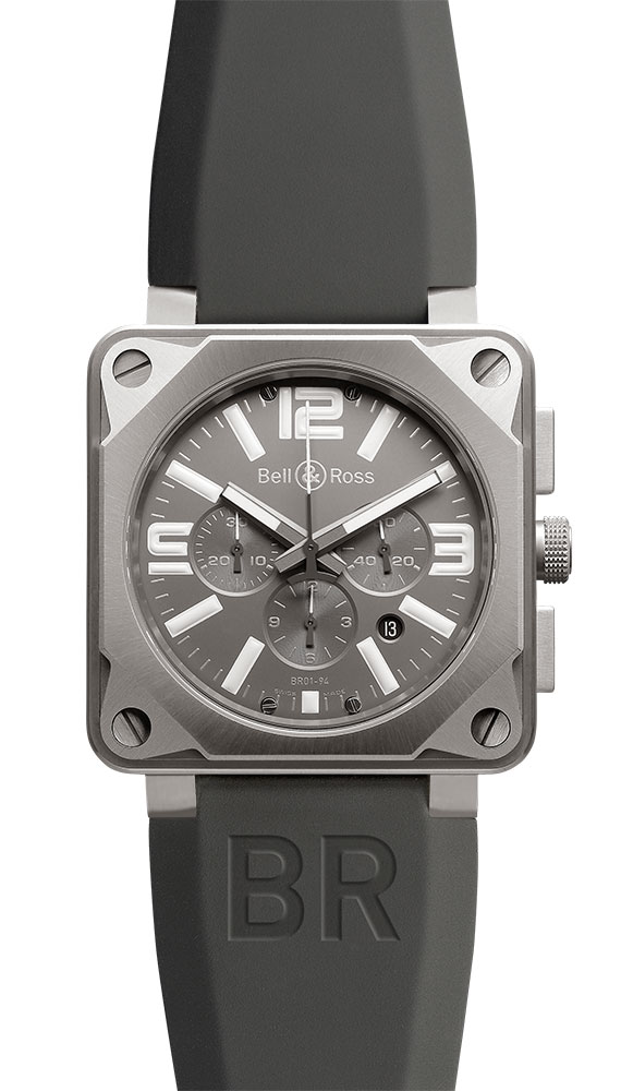 Bell & Ross Watches : BR01-94-Pro-Titanium Automatic Black Dial Rubber Black Band Men Watch