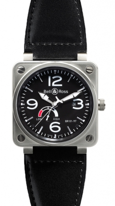 Bell & Ross Watches : BR01-97-Steel-Black Automatic Black Dial Calfskin Leather Black Band Men Watch