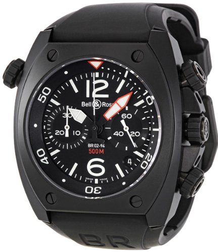 Bell & Ross Watches : BR02-94-Carbon Automatic Black Dial Rubber Black Band Men Watch