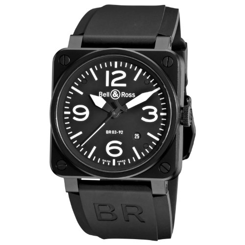 Bell & Ross Watches : BR03-92-CARBON Automatic Black Dial Rubber Black Band Men Watch
