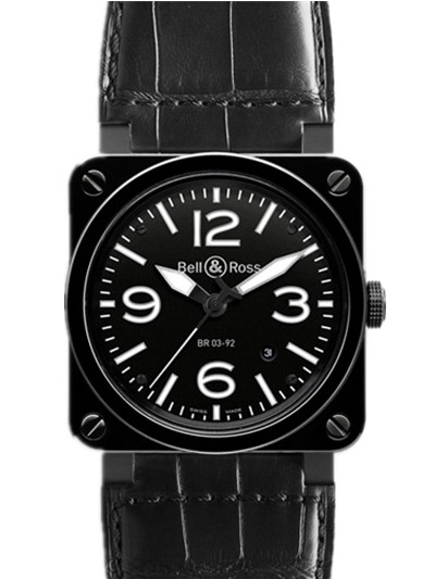 Bell & Ross Watches : BR03-92-CER-BLP_SCR Automatic Date Ceramic Crocodile Strap 42mm Men Watch