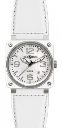Bell & Ross Watches : BR03-92-WHITE-CERAMIC Automatic Ceramic Date Leather Strap Men Watch