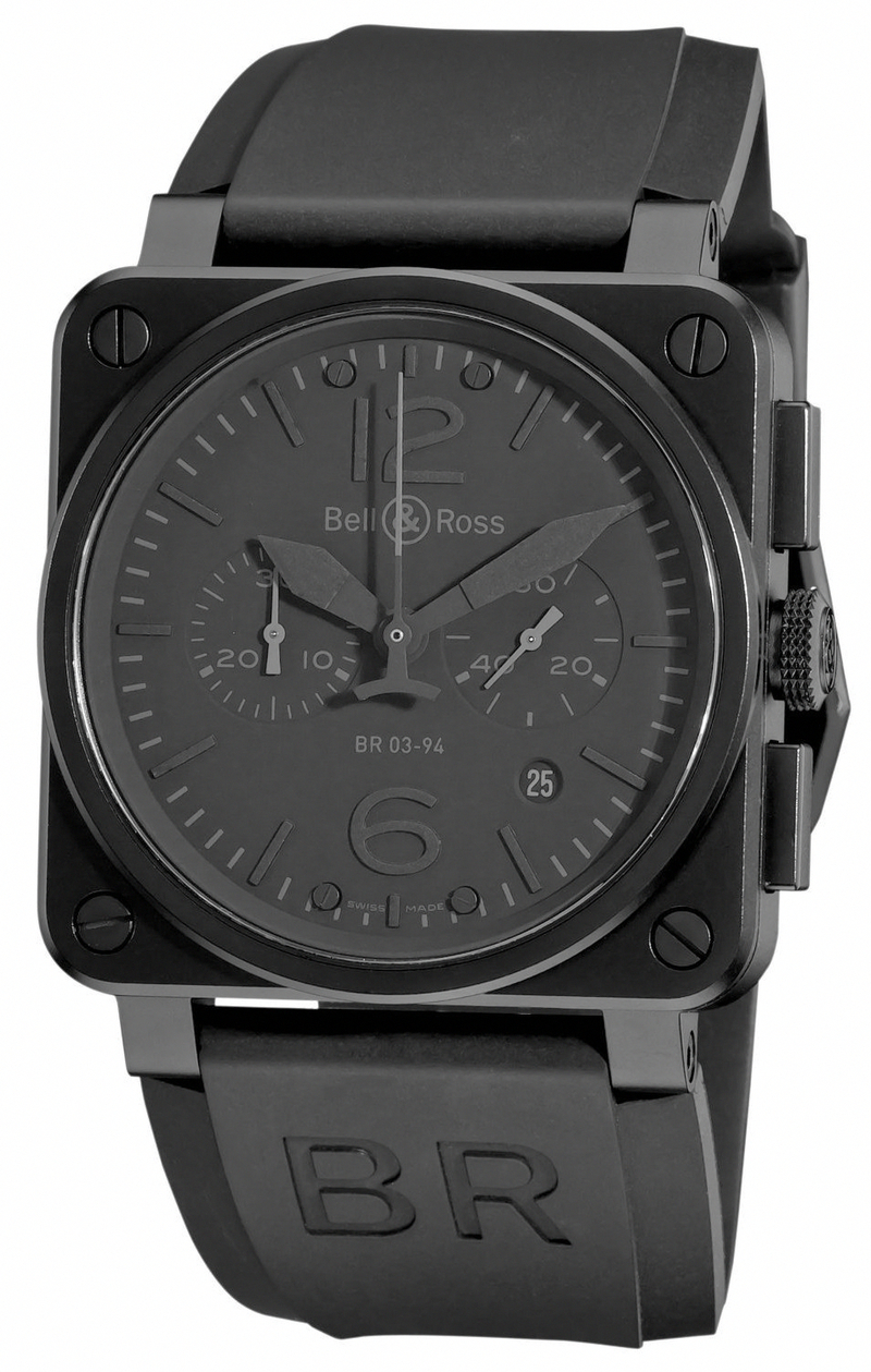 Bell & Ross Watches : BR03-94-Phantom Automatic Black Dial Rubber Black Band Men Watch