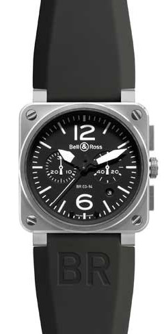 Bell & Ross Watches : BR03-94-Steel Automatic Black Dial Rubber Black Band Men Watch