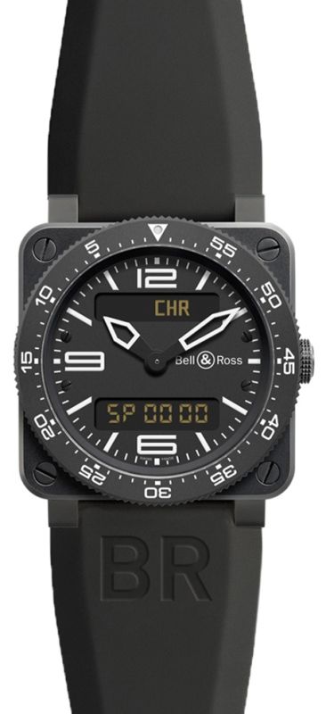 Bell & Ross Watches : BR03-Type-Aviation-Carbon Quartz Black Digital Dial Black Rubber With Synthetic Canvas Band Men Watch