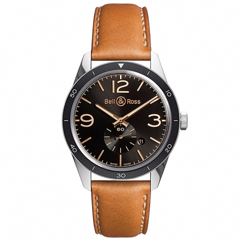 Bell & Ross Watches : BR-123-GOLDEN-HERITAGE Automatic Small Decond Dial Date Brown Leather Men Watch
