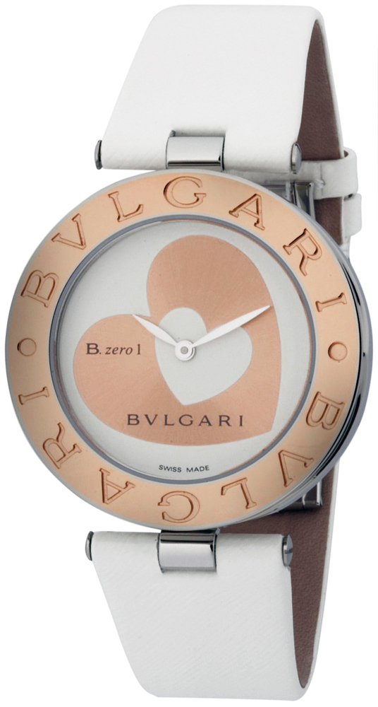 Bvlgari Watches : BZ35WHSGL Quartz Heart Shape Dial 18k Rose Gold Bezel White Leather Women Watch