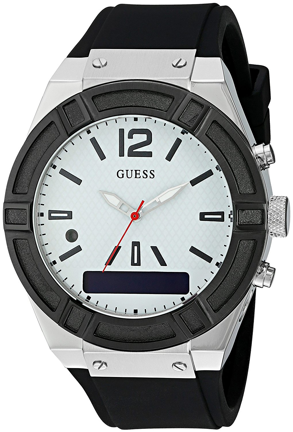 Guess Watches : C0001G4 Quartz Analog and Digital Black Silicone Men Watch