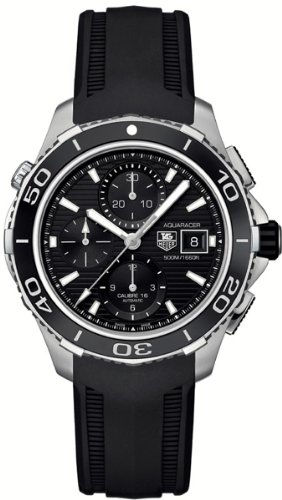 TAG Heuer Watches : CAK2110.FT8019 Self Winding Automatic Calibre 16 Movement Brushed And Polished Stainless Steel Black Dial Black Rubber Strap Band Men Watch