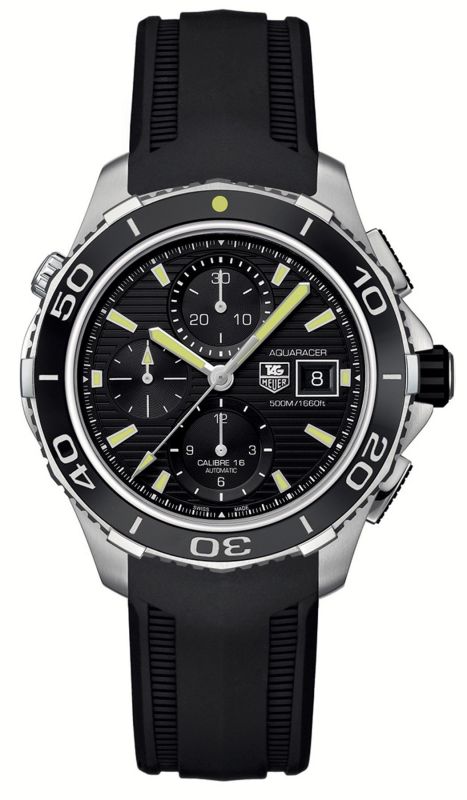 TAG Heuer Watches : CAK2111.FT8019 Self Winding Automatic Calibre 16 Movement Brushed And Polished Stainless Steel Black Dial Black Rubber Strap Band Men Watch