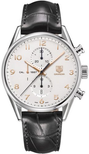 TAG Heuer Watches : CAR2012.FC6235 Carrera Calibre 1887 Automatic Chronograph Silver Dial Stainless Steel Case With Black Leather Strap Men Watch