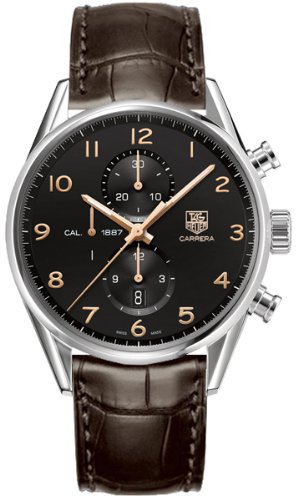 TAG Heuer Watches : CAR2014.FC6236 Automatic Black Dial Stainless Steel Case Brown Leather Strap Men Watch