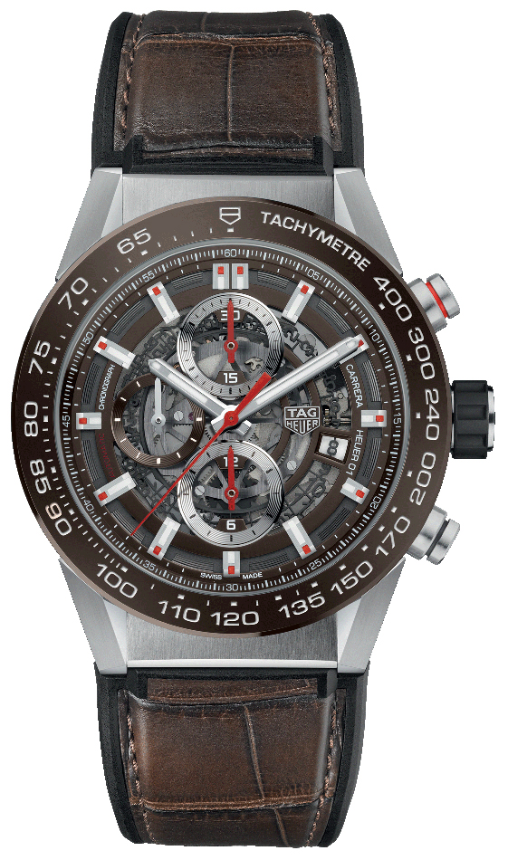 TAG Heuer Watches : CAR201U.FC6405 Caliber Heuer 01 Automatic Chronograph Brown Leather Men Watch