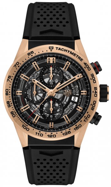 TAG Heuer Watches : CAR205B.FT6087 Caliber Heuer 01 Automatic Chronograph 18k Rose Gold Bezel Black Rubber Men Watch