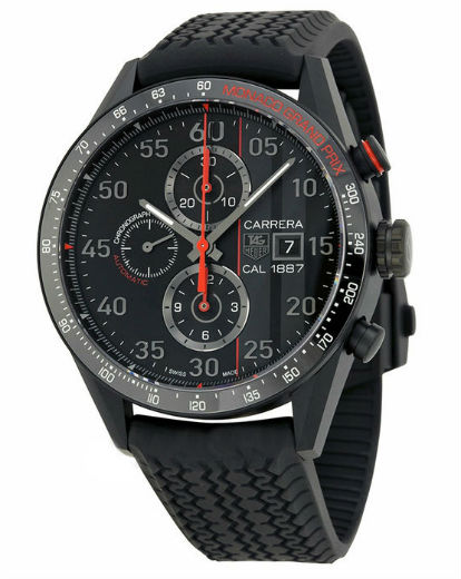 TAG Heuer Watches : CAR2A83.FT6033 Automatic Monaco Grand Prix Chronograph Black Dial Date Rubber Men Watch