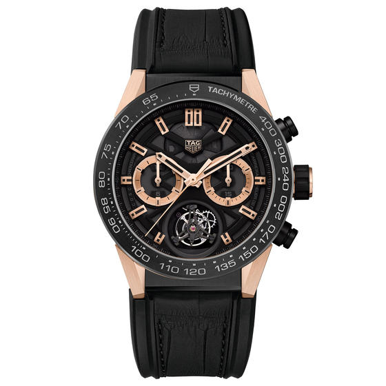 TAG Heuer Watches : CAR5A5Y.FC6377 Caliber Heuer 02 T Chronograph Black Leather Men Watch
