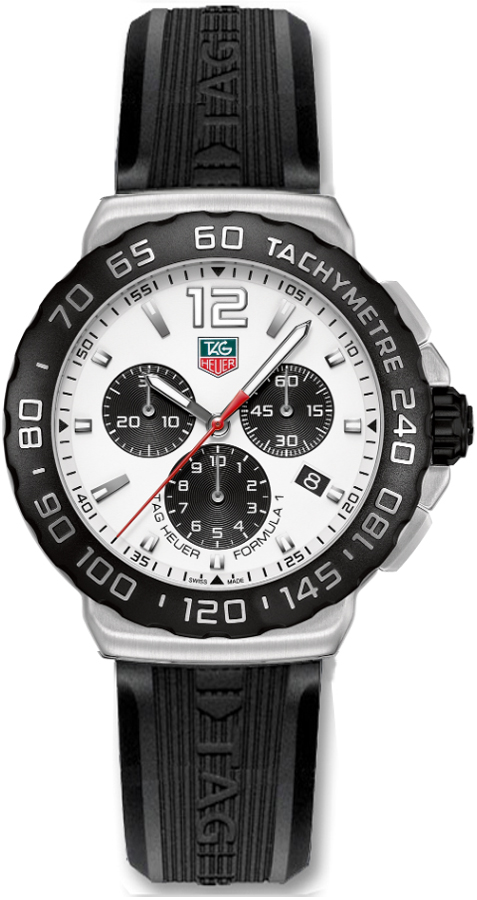 TAG Heuer Watches : CAU1111.FT6024 Formula One Chronograph White Dial Stainless Steel Case With Black Rubber Strap Men Watch