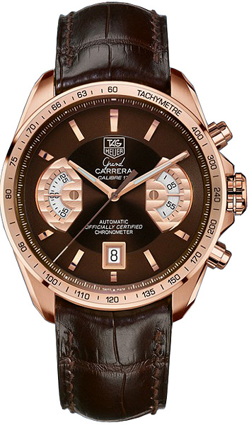 TAG Heuer Watches : CAV514C.FC8171 Calibre 17 RS Automatic C.O.S.C Chronograph 18k Rose Gold Bezel Brown Leather Men Watch