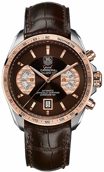 TAG Heuer Watches : CAV515C.FC6231 Automatic C.O.S.C Chronograph 18K Rose Gold Bezel Brown Leather Men Watch