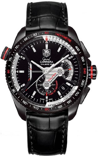TAG Heuer Watches : CAV5185.FC6257 Automatic Black Dial Titanium Case With Black Leather Strap Men Watch