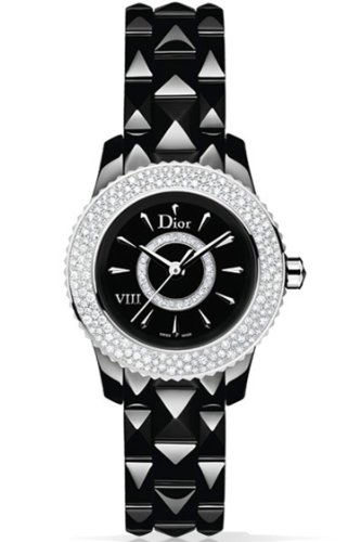Christian Dior Watches : CD1221E5C001 Quartz Black Dial Diamond Bezel Black Ceramic Women Watch