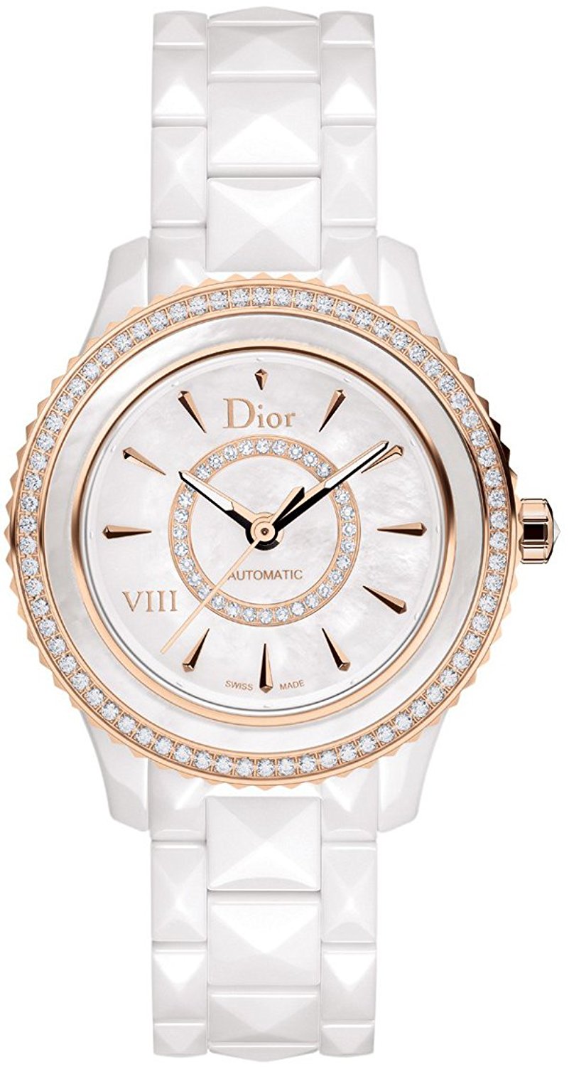 Christian Dior Watches : CD1235H1C001 White-mother-of-pearl-diamond Dial Ceramic Band Men Watch