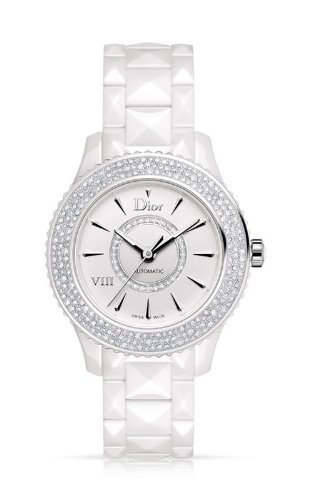Christian Dior Watches : CD1245E5C001 Automatic White Mother of Pearl Diamond Dial Diamond Bezel White Ceramic Women Watch