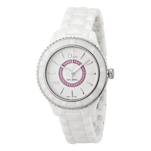 Christian Dior Watches : CD1245EFC001 Automatic White With Pink Sapphires Dial White Ceramic Women Watch