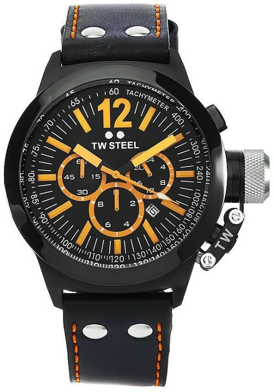 TW Steel Watches : CE1029R Quartz Chronograph Black Dial Date Black Leather Men Watch