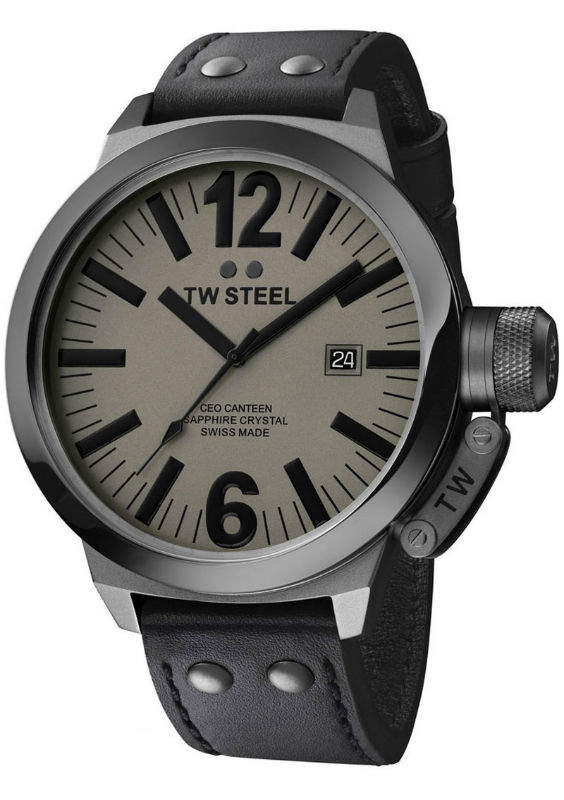 TW Steel Watches : CE1052_tw_steel Quartz Gray Dial Date Black Leather Men Watch