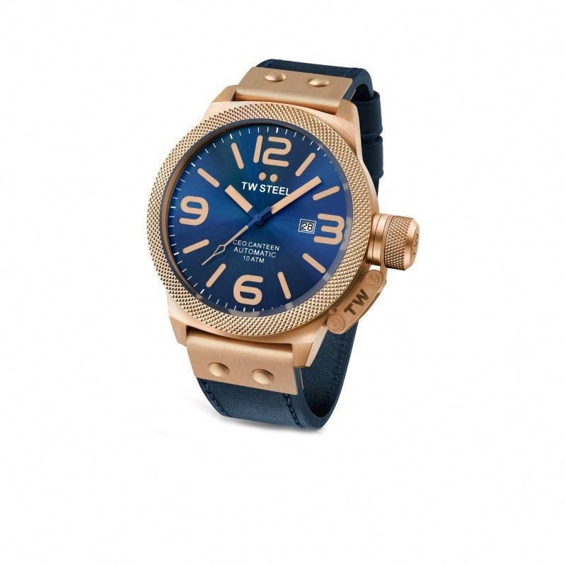 TW Steel Watches : CE1201 Automatic Analog Date PVD Rose Gold Plated Case Blue Leather Men Watch