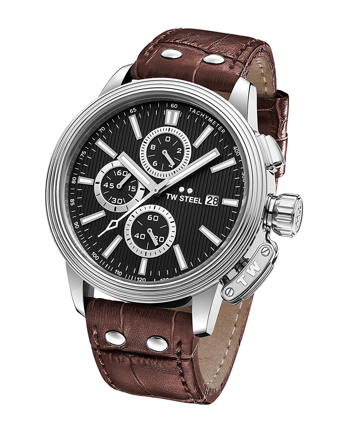 TW Steel Watches : CE7006 Black Dial Chronograph Date Brown Leather Men Watch