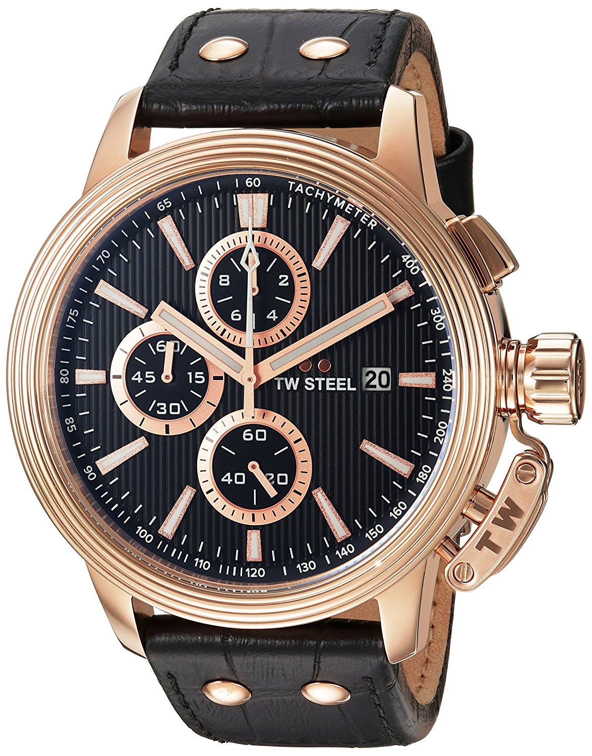 TW Steel Watches : CE7011 Black Dial Chronograph Date Black Leather Men Watch