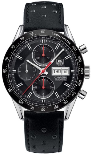 TAG Heuer Watches : CV201AH.FC6233 Black Dial Perforated-leather Band Men Watch